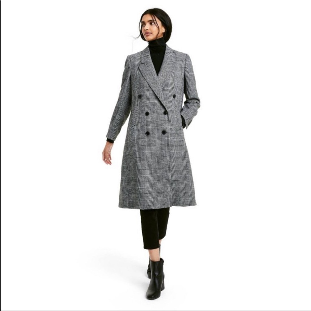 Nili Lotan x Target Gray Plaid Double Breasted Overcoat